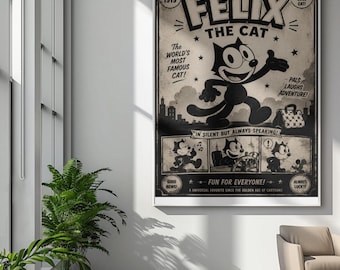 Póster de dibujos animados vintage de Félix el Gato (enrollado) / Impresión de cómic retro