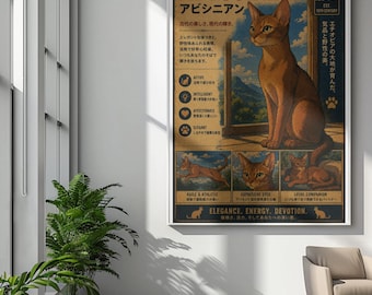 Abyssinian Cat Vintage Poster | Retro Travel Style Wall Art Print