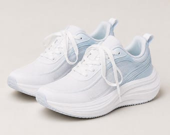 Wandelsneakers dames, witblauwe mesh-sneakers, comfortabele veterschoenen, lichtgewicht vrijetijdssneakers voor dames
