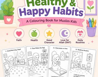 Libro para colorear islámico para niños musulmanes / Hábitos saludables, buenos modales y actividades para la rutina diaria (PDF)