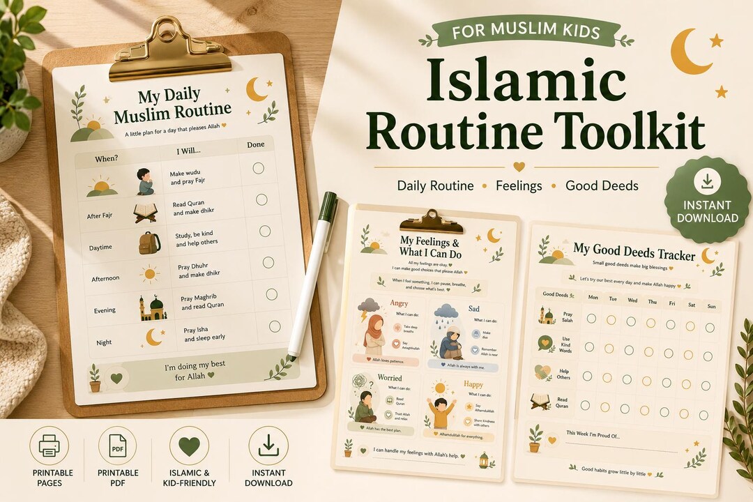 Muslim Daily Routine & Feelings Chart for Kids, Good Deeds Tracker - Etsy