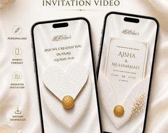 Minimalistische islamische Hochzeitsvideoeinladung, elegante muslimische Nikkah-Canva-Vorlage