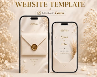 Muslim Wedding Website Template, Editable Canva Nikkah Invitation with RSVP & Google Maps