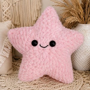 Crochet Star Plush Pattern PDF Cute Kawaii Amigurumi Pillow Tutorial Beginner Chenille Yarn Nursery Decor Baby Shower Gift Kids Room Decor