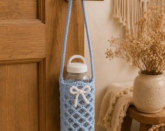 Crochet Water Bottle Holder Pattern PDF Bottle Carrier Crochet Pattern Water Bottle Cover Sling Pattern Mesh Bottle Bag Beginner Tutorial