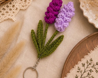 Crochet Lavender Keychain Pattern PDF Lavender Flower Keychain Crochet Pattern Beginner Crochet Gift DIY Floral Bag Charm Car Charm Tutorial