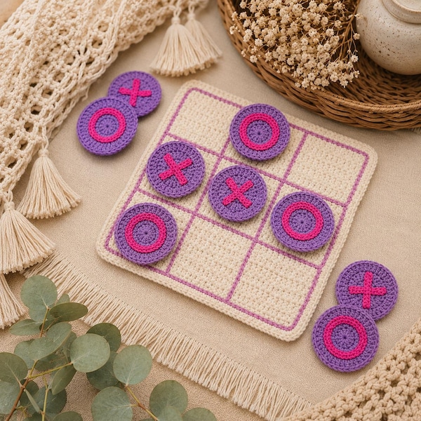 Crochet Tic Tac Toe Pattern PDF Crochet Travel Game Pattern Amigurumi Game Board Pattern Beginner Crochet DIY Toy Pattern Family Game Gift