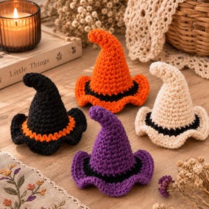 Minivirkat häxhattmönster PDF Halloween-virkmönster Häxhatt Enkel nybörjarvirkning Halloween-dekor DIY Presenttoppmönster