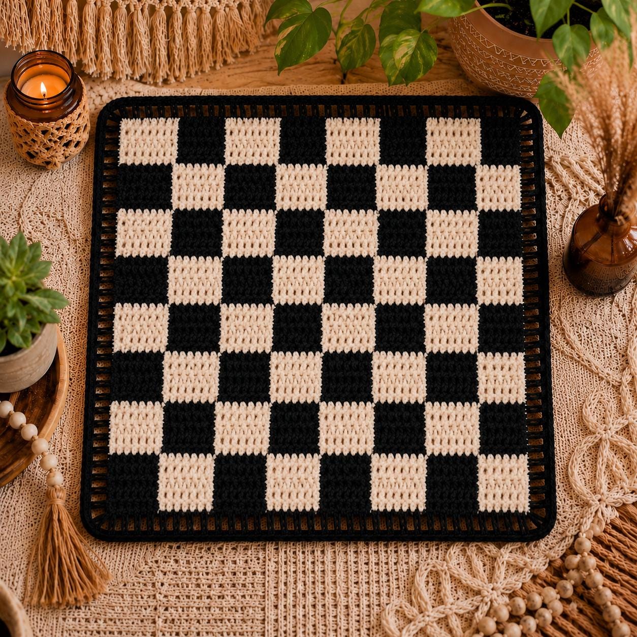 32 Checkerboard Crochet Patterns for Blankets, Bags, Garments, and Home Accents 6 Crochet Chessboard Chess Board Crochet Mat Checkerboard