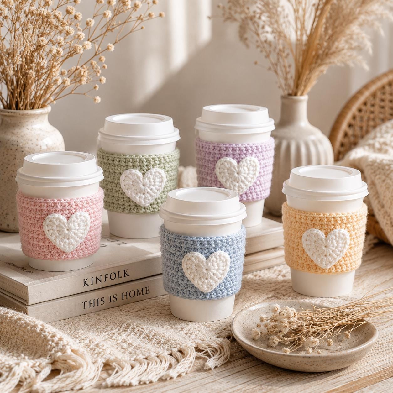 30 Amazing and Stylish Crochet Ideas for the Home 25 Heart Coffee Cup Sleeve Crochet Pattern