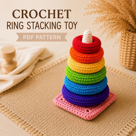 Crochet Rainbow Stacking Rings Pattern PDF Baby Toy Crochet Pattern Montessori Baby Gift DIY Nursery Toy Amigurumi Pattern