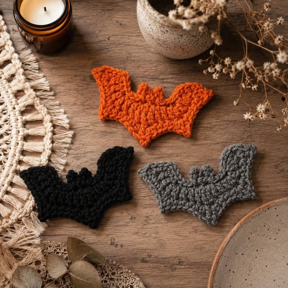 Halloween Bat Crochet Pattern PDF Cute Bat Applique Crochet Pattern Easy Beginner Halloween Decor Ornament Keychain Garland DIY Crochet PDF