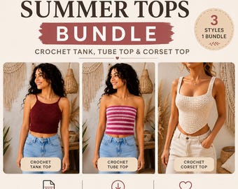 Crochet Top Pattern Bundle Crochet Tank Top Tube Top Corset Top Pattern PDF Summer Crop Top Crochet Pattern Bundle Beginner Crochet Tops PDF