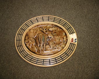 Moose by Lake 3 track oval cribbage board with storage
