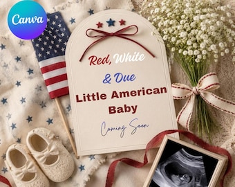 4th Of July Pregnancy Announcement Printable, Patriotic Baby Reveal Sign Template, Red White Maternity Digital Download, Independence Day