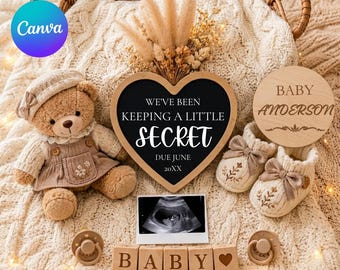 Boho Pregnancy Announcement Digital Template, Editable Neutral Baby Reveal, Minimalist Social Media Expecting News, Custom Due Date Keepsake