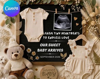Boho Floral Pregnancy Announcement Template, Editable Letter Board Sign, Printable Baby Reveal, Digital Download Canva