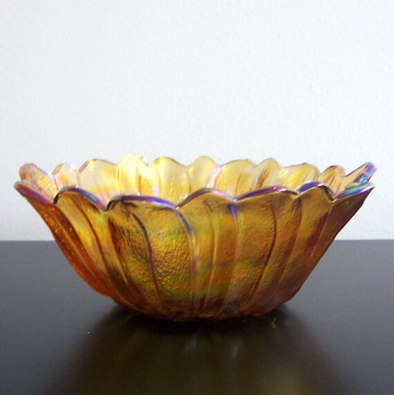Items similar to SALE Vintage Amber Glass Lily Flower Bowl on Etsy