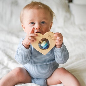 Heart Baby Rattle: Natural Wood, Customizable Valentine&#39;s Gift