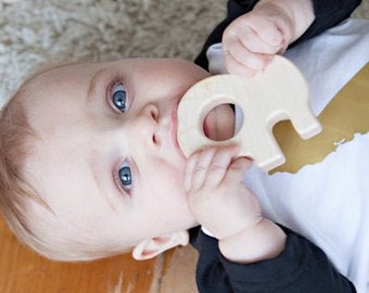 Organic Wooden Elephant Toy - Natural and Safe - Naturally Anti-bacterial Baby Grasping Toy and Wooden Teether