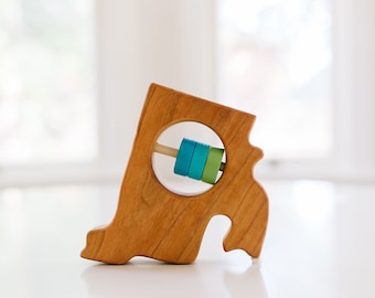 Rhode Island State Baby Rattle™ - Modern Wooden Baby Toy - Organic and Natural