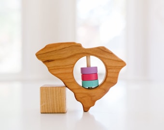 SOUTH CAROLINA State Baby Rattle™ - Modern Wooden Baby Toy - Organic and Natural