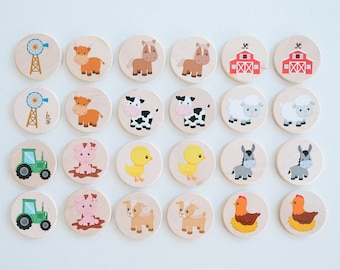 On The Farm Wooden Memory Matching Game For Kids, Homeschool, Preschool Farmers