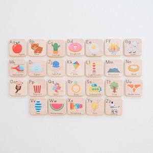 Alphabet d'apprentissage coloré en bois Flash Cards - ABC Flash Cards Jouet éducatif Montessori pour enfants d'âge préscolaire