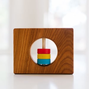 Wyoming State Baby Rattle: Modern Wooden Toy, Organic Keepsake