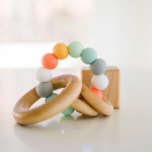 Bannor Saturn Ring Baby Rattle Toy Wooden Ring Rattle by Bannor Toys Silicone and Wood Baby Toy Rattle