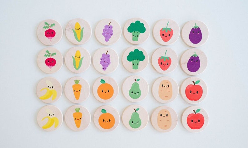 Farmers Market Matching Memory Set Wooden Toy Educational Toy Learning Toy Toddler Game Toddler Toy Montessori Toys Fruits and Veggies Set image 2