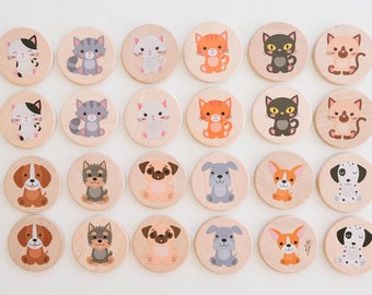 Dogs & Cats Wooden Memory Matching Set Kids Matching Game and Educational Tools For Homeschooling and Preschool