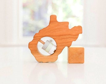 West Virginia State Rattle™ - Modern Wooden Baby Toy - Organic and Natural