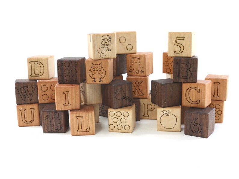 Deluxe ABC 123 Wooden Blocks Wooden Toy Blocks Building Blocks Etsy