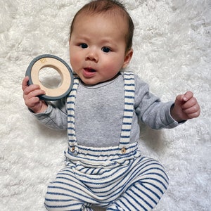 Gray Silicone Wrapped Wooden Ring Wood Baby Toy Silicone and Wood Baby Toy