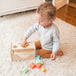 Wooden Shape Sorter Montessori Inspired Sorting Toy for Toddlers Wood and Silicone image 5