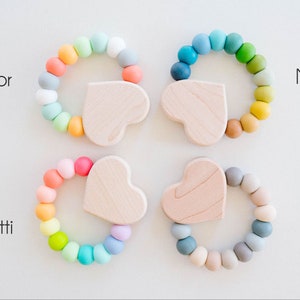 Heart Charm Sensory Baby Toy Wooden Silicone Sensory Ring by Bannor Toys Silicone and Wood Toy