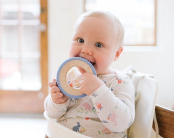 Periwinkle Silicone Wrapped Wooden Ring Wood Baby Toy Silicone and Wood Baby Toy