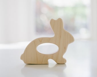 Bunny Grasping Toy - Wood Baby Toy, Natural, Organic Maple Baby Wood Toy Easter Wooden Teether Toy