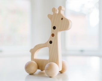 Wooden Giraffe Push Toy - Waldorf and Montessori Animal Toy