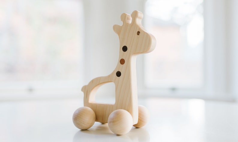 Wooden Giraffe Push Toy Waldorf and Montessori Animal Toy image 1