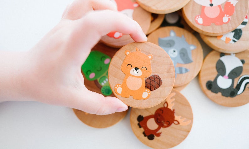 Woodland Animals Wooden Memory Matching Set Kids Matching Game Educational Tool by Bannor Toys image 4