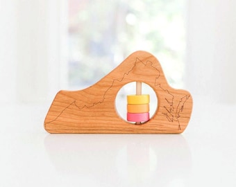 Virginia State Rattle™- Modern Wooden Baby Toy - Organic and Natural