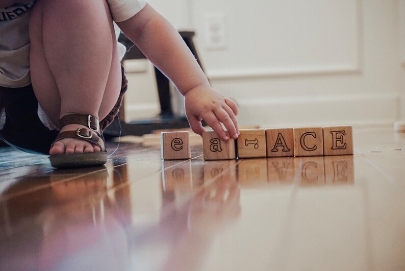 Personalized Baby Blocks Organic Wood Name Blocks for play, photos, nursery decor image 4