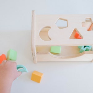 Wooden Shape Sorter Montessori Inspired Sorting Toy for Toddlers Wood and Silicone image 6