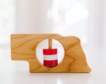 Nebraska State Rattle™ - Modern Wooden Baby Toy - Organic and Natural