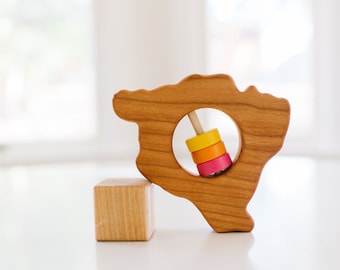 Hawaii State Big Island Baby Rattle™ - Modern Wooden Baby Toy - Organic and Natural