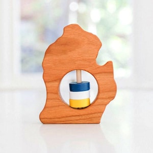 MICHIGAN (Lower Peninsula) State Baby Rattle™ - Modern Wooden Baby Toy - Organic and Natural