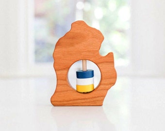 MICHIGAN (Lower Peninsula) State Baby Rattle™ - Modern Wooden Baby Toy - Organic and Natural