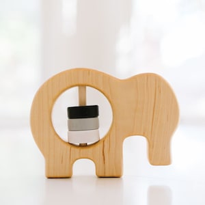 Wooden Elephant Baby Rattle - Organic Wooden Baby Toy by Bannor Toys
